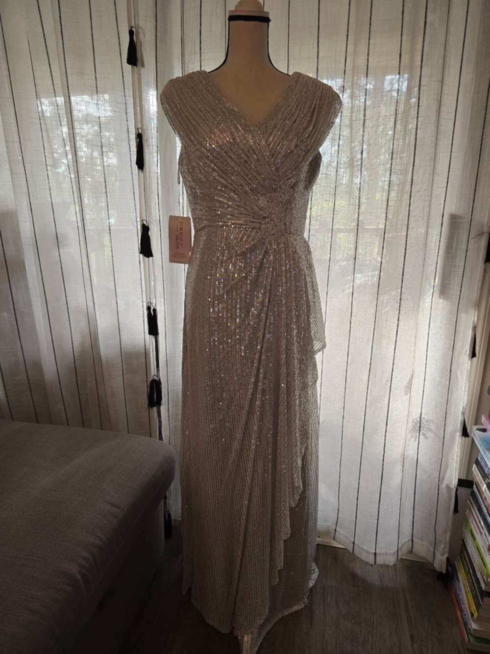 Silver Sequin V-Neck Maxi Dress - Elegant Evening Gown